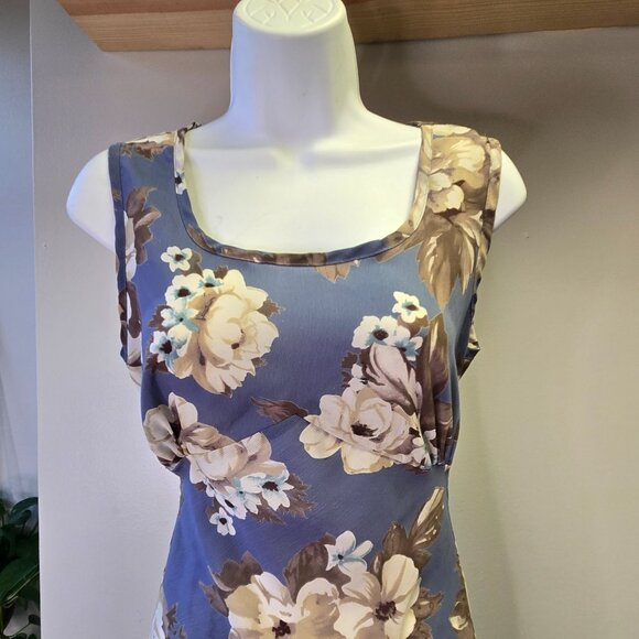 Vintage 90s Y2K Fairy Romantic Babydoll Sheer Floral Maxi Dress Blue Sleeveless - Picture 4 of 14